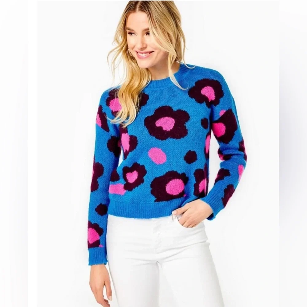 NWT Lilly Pulitzer Ferrara Sweater I’m Blue Flare Growl & Prowl Sz XXS Summer - Picture 1 of 11